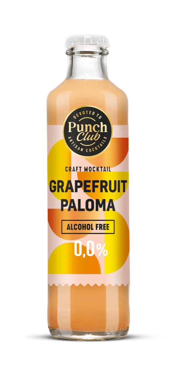 Ready to Drink Alcohol free Grapefruit Paloma Cocktail. Glass bottle.